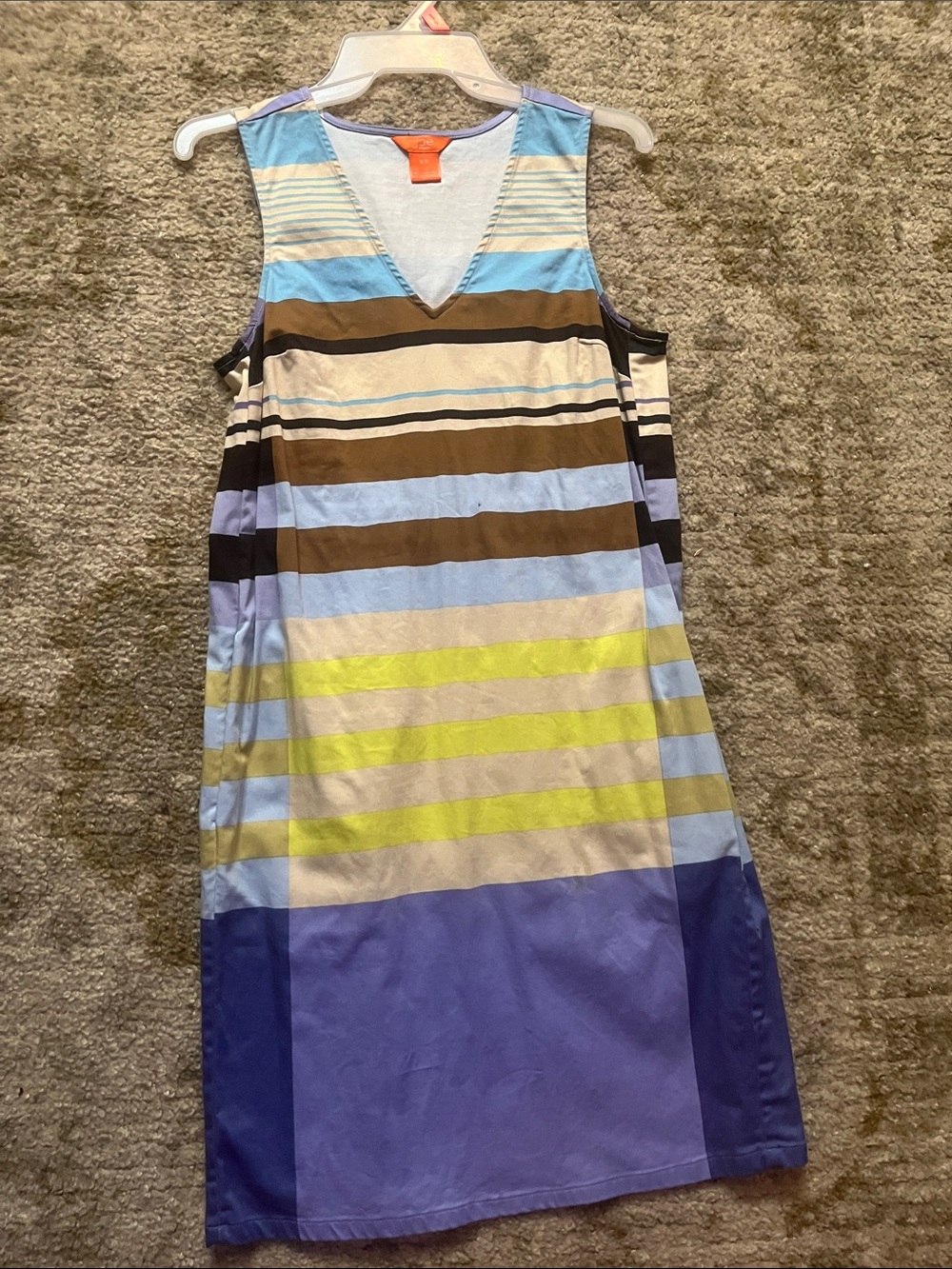 fresh Striped V-Neck Sleeveless Top in Blue, Brown & Cream